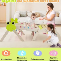 3er Set Klettergerüst mit Rutsche & Kletterbogen & Doppelseitige Rampe Kletterdreieck Mehrfarbig