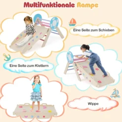 3er Set Klettergerüst mit Rutsche & Kletterbogen & Baustein Set Klappabres Kletterdreieck Mehrfarbig