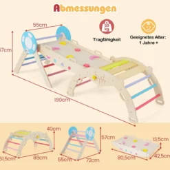 3er Set Klettergerüst mit Rutsche & Kletterbogen & Baustein Set Klappabres Kletterdreieck Mehrfarbig