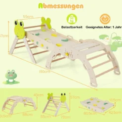 3er Set Klettergerüst mit Rutsche & Kletterbogen & Doppelseitige Rampe Kletterdreieck Natur