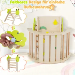 3er Set Klettergerüst mit Rutsche & Kletterbogen & Doppelseitige Rampe Kletterdreieck Natur