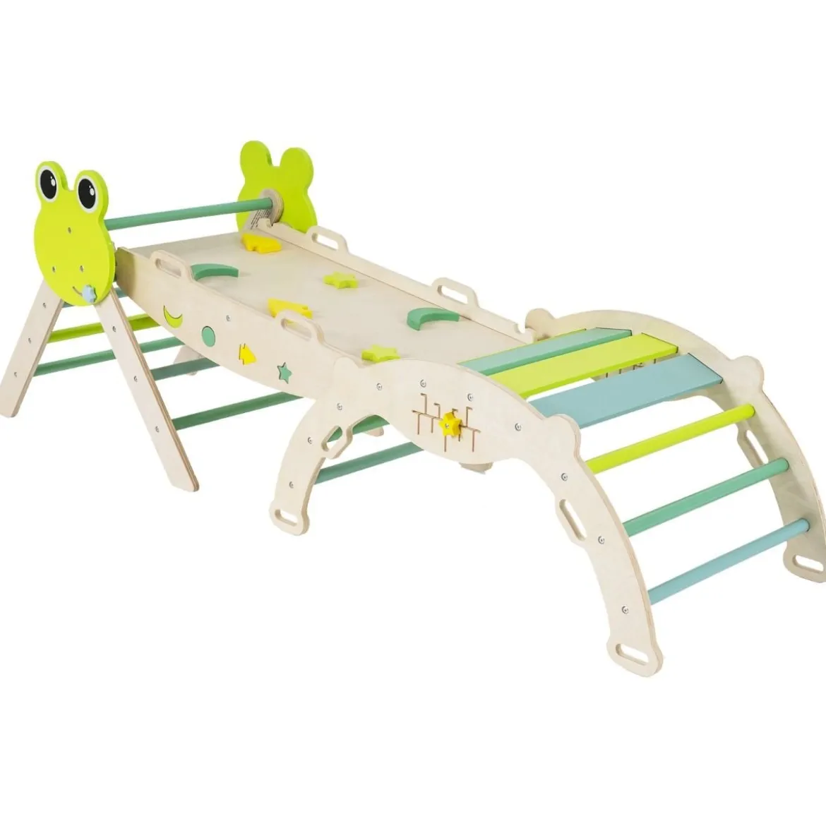 3er Set Klettergerüst mit Rutsche & Kletterbogen & Doppelseitige Rampe Kletterdreieck Grün