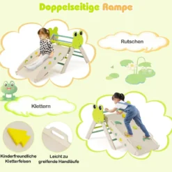 3er Set Klettergerüst mit Rutsche & Kletterbogen & Doppelseitige Rampe Kletterdreieck Grün