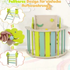 3er Set Klettergerüst mit Rutsche & Kletterbogen & Doppelseitige Rampe Kletterdreieck Grün