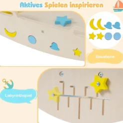 3er Set Klettergerüst mit Rutsche & Kletterbogen & Baustein Set Klappabres Kletterdreieck Blau