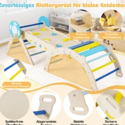 3er Set Klettergerüst mit Rutsche & Kletterbogen & Baustein Set Klappabres Kletterdreieck Blau