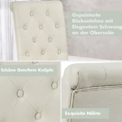 2er-Set Knopfgetuftete Esszimmerstühle gepolsterte Stoffstühle mit Gummibaumholzbeinen Beige