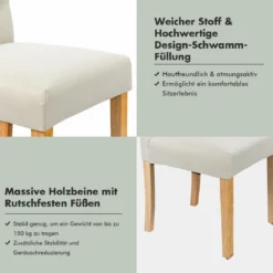 2er-Set Knopfgetuftete Esszimmerstühle gepolsterte Stoffstühle mit Gummibaumholzbeinen Beige