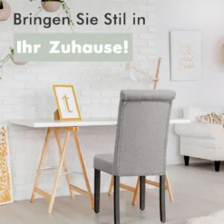 2er-Set Knopfgetuftete Esszimmerstühle gepolsterte Stoffstühle mit Gummibaumholzbeinen Grau