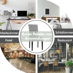 2er-Set Knopfgetuftete Esszimmerstühle gepolsterte Stoffstühle mit Gummibaumholzbeinen Grau