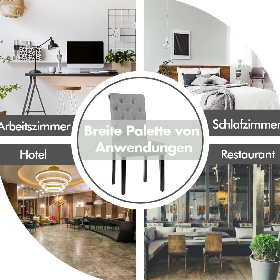 2er-Set Knopfgetuftete Esszimmerstühle gepolsterte Stoffstühle mit Gummibaumholzbeinen Grau