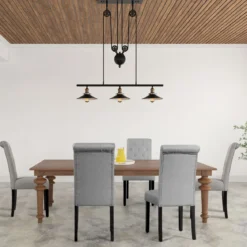 2er-Set Knopfgetuftete Esszimmerstühle gepolsterte Stoffstühle mit Gummibaumholzbeinen Grau
