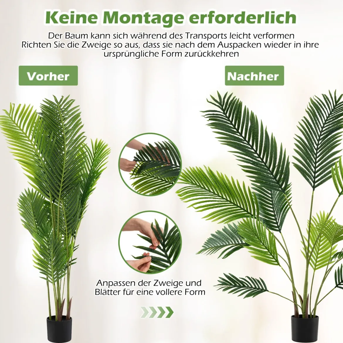 2er Set Künstliche Areca Palme 140 cm Kunstpflanze im Topf Kunstpalme mit Blättern Grün