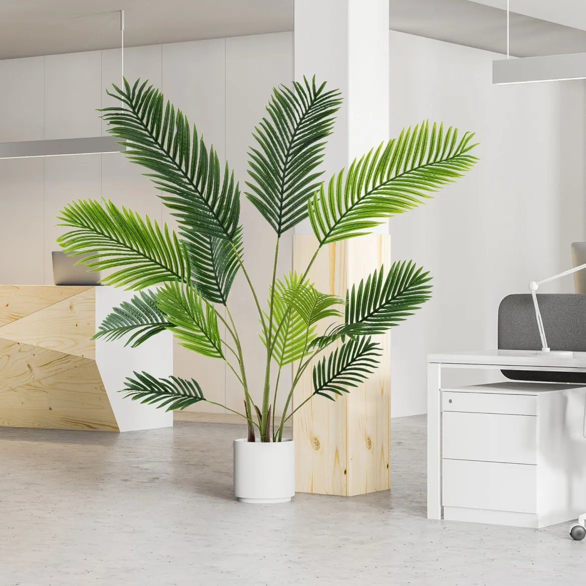 2er Set Künstliche Areca Palme 140 cm Kunstpflanze im Topf Kunstpalme mit Blättern Grün