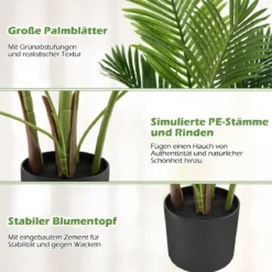 2er Set Künstliche Areca Palme 140 cm Kunstpflanze im Topf Kunstpalme mit Blättern Grün