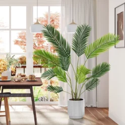 2er Set Künstliche Areca Palme 140 cm Kunstpflanze im Topf Kunstpalme mit Blättern Grün