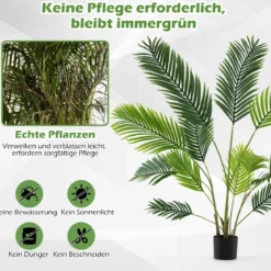 2er Set Künstliche Areca Palme 140 cm Kunstpflanze im Topf Kunstpalme mit Blättern Grün