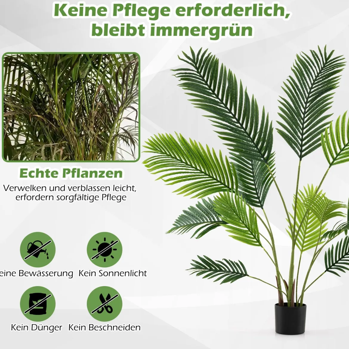 2er Set Künstliche Areca Palme 140 cm Kunstpflanze im Topf Kunstpalme mit Blättern Grün