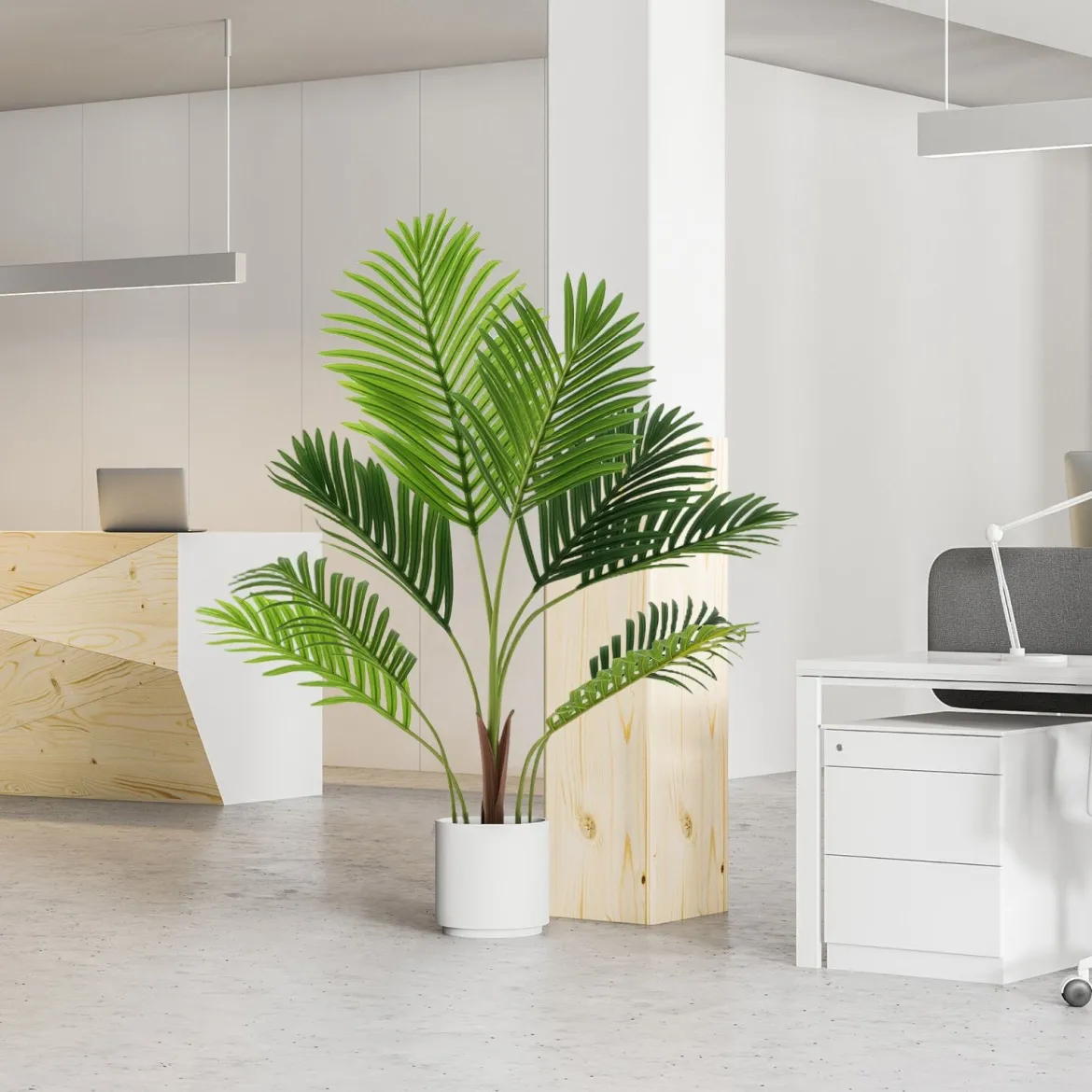 2er Set Künstliche Areca Palme 90 cm Kunstpflanze im Topf Kunstpalme mit Blättern Grün