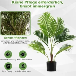 2er Set Künstliche Areca Palme 90 cm Kunstpflanze im Topf Kunstpalme mit Blättern Grün