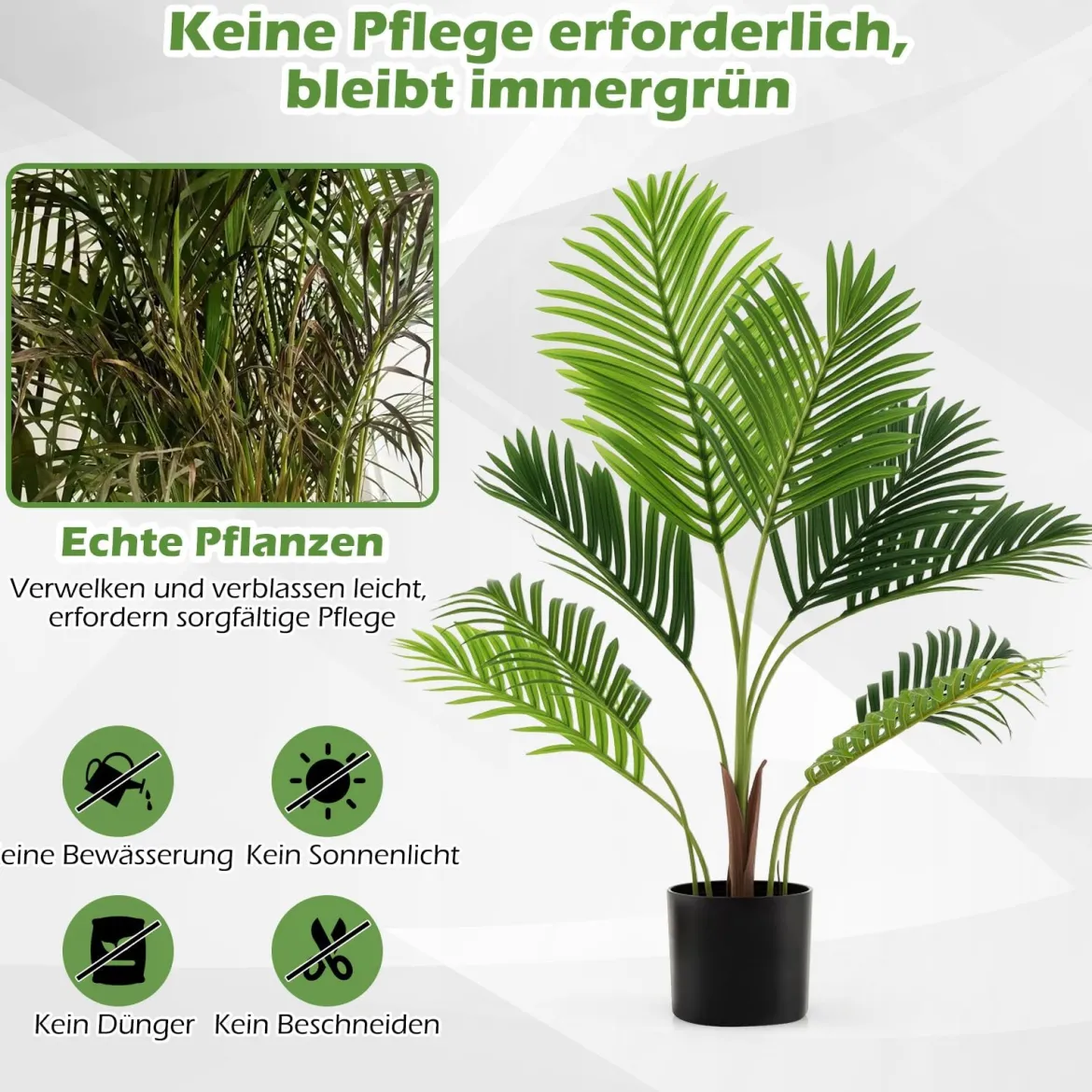 2er Set Künstliche Areca Palme 90 cm Kunstpflanze im Topf Kunstpalme mit Blättern Grün