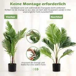2er Set Künstliche Areca Palme 90 cm Kunstpflanze im Topf Kunstpalme mit Blättern Grün