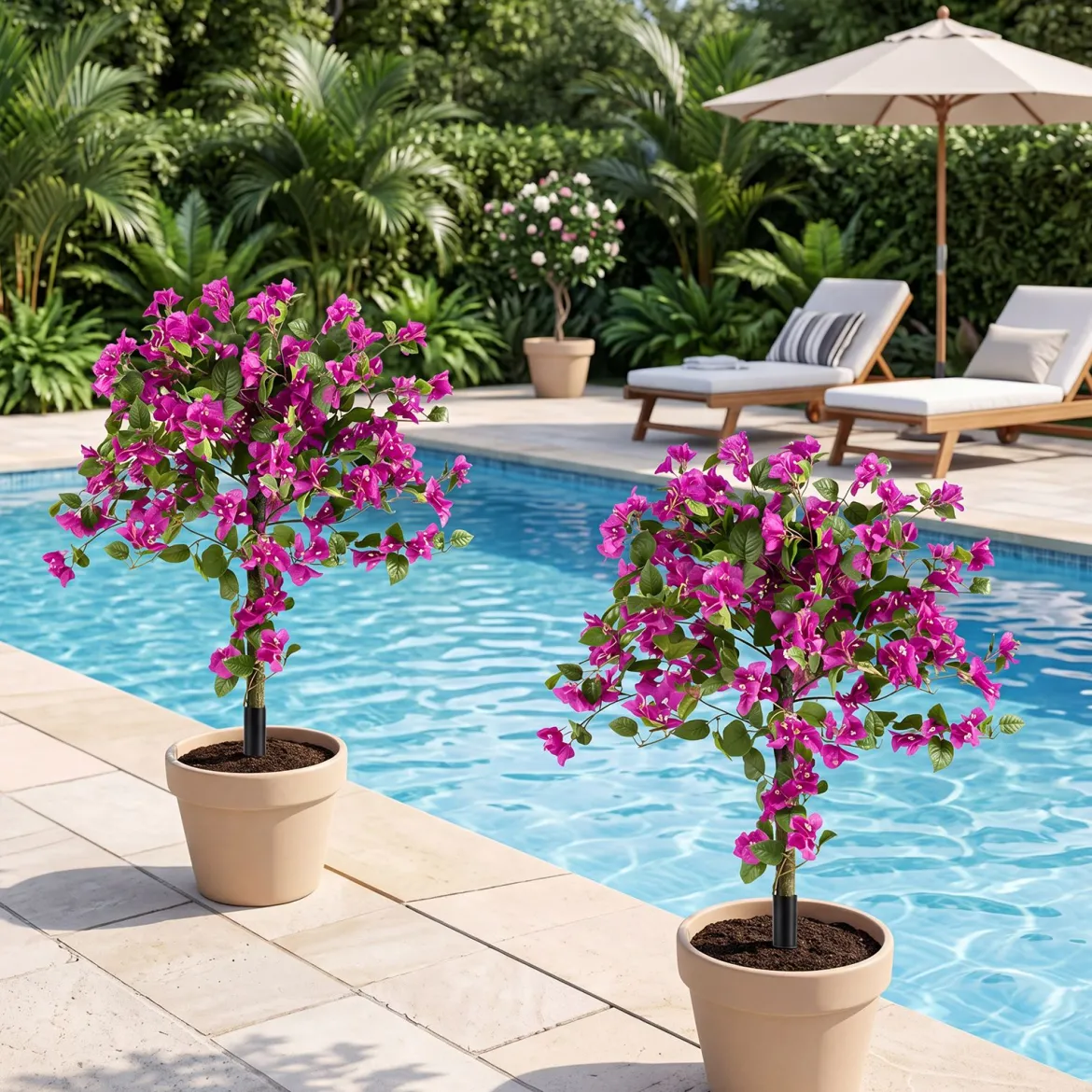 2er Set Künstliche Blumen mit Erdspieß Künstliche Bougainvillea für Veranda & Garten