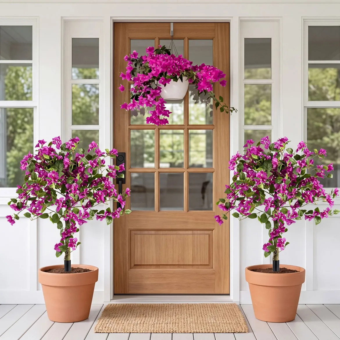 2er Set Künstliche Blumen mit Erdspieß Künstliche Bougainvillea für Veranda & Garten