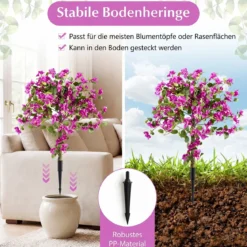 2er Set Künstliche Blumen mit Erdspieß Künstliche Bougainvillea für Veranda & Garten