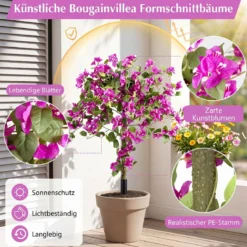 2er Set Künstliche Blumen mit Erdspieß Künstliche Bougainvillea für Veranda & Garten