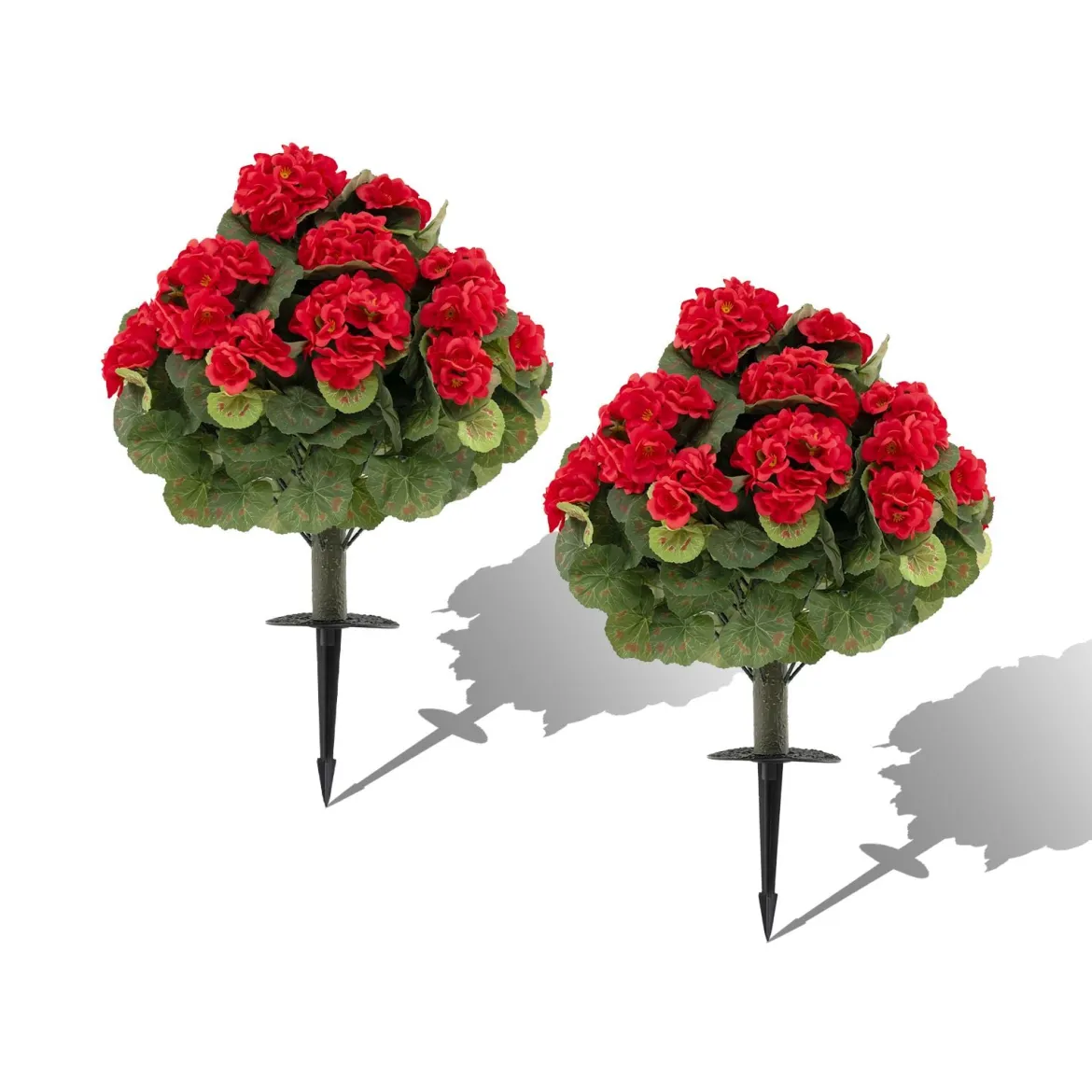 2er Set Künstliche Geranien mit realistischer PE-Stamm & Seidenblumen & -blätter Rot
