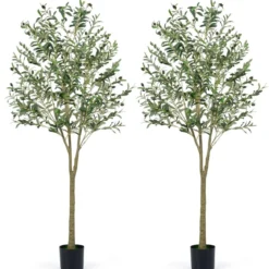 2er Set künstliche Olivenbäume 180 cm hohe künstliche Olivenpflanzen mit Kunststoff-Pflanzgefäß Grün