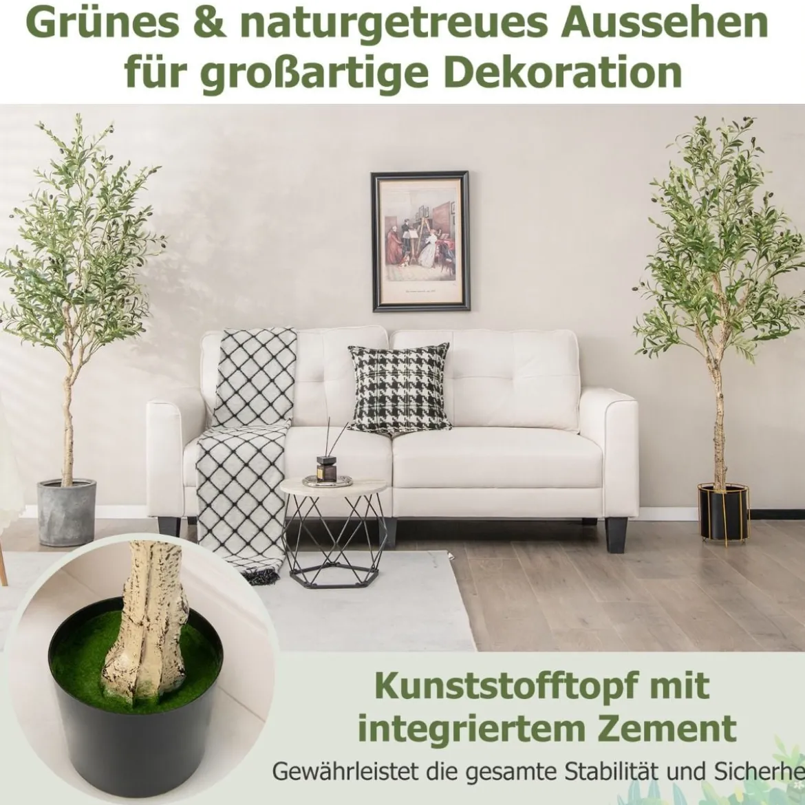 1/2er Set Künstliche Olivenbäume mit 1296 Blättern & 72 Früchten Olivenpflanzen 182 cm