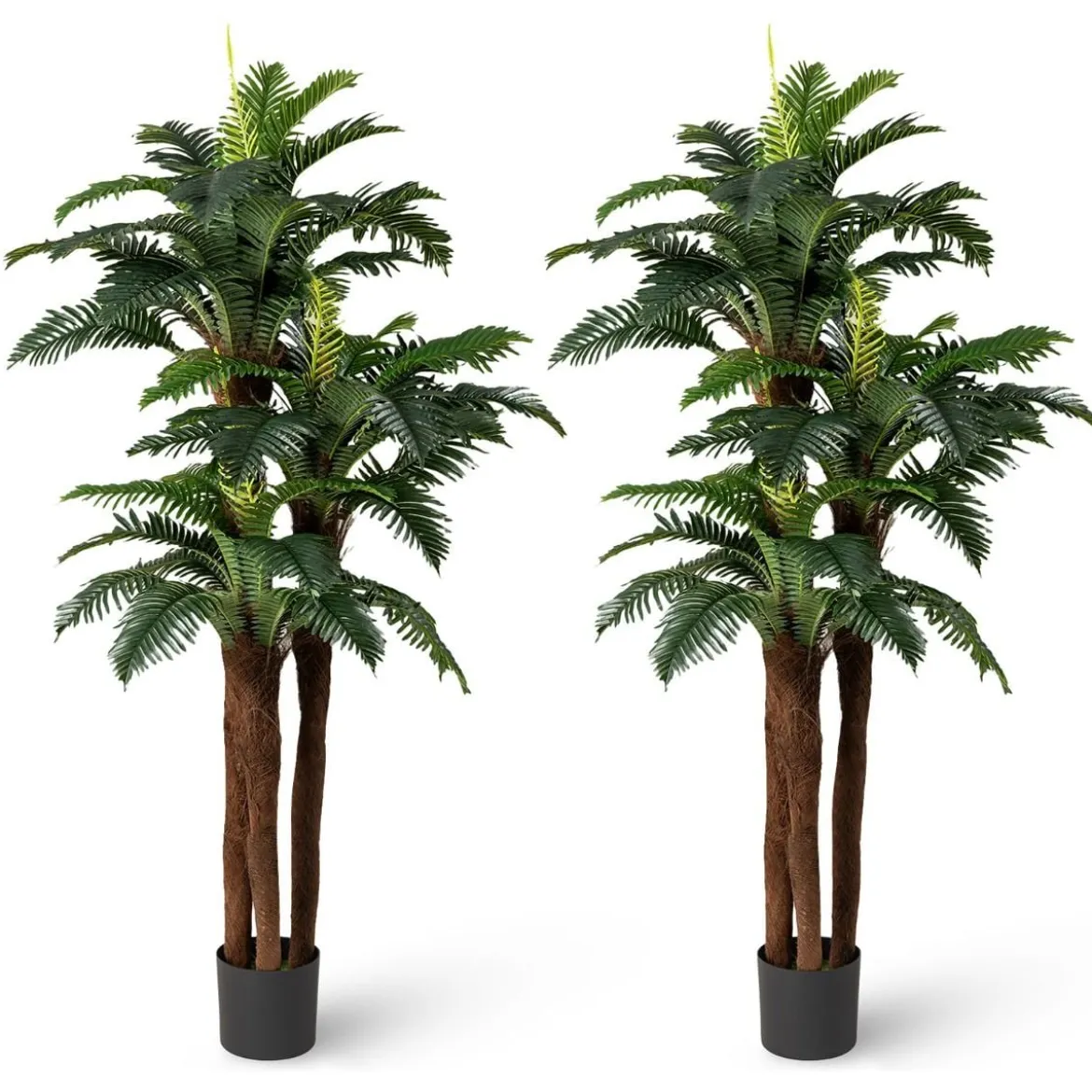 2er Set Künstliche Palmen mit Verstellbaren Blättern & 3 Echtstämme & Moos Zimmerpflanze