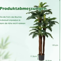 2er Set Künstliche Palmen mit Verstellbaren Blättern & 3 Echtstämme & Moos Zimmerpflanze