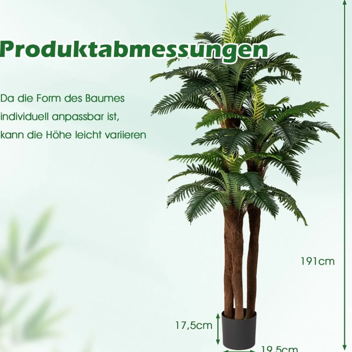 2er Set Künstliche Palmen mit Verstellbaren Blättern & 3 Echtstämme & Moos Zimmerpflanze