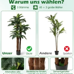 2er Set Künstliche Palmen mit Verstellbaren Blättern & 3 Echtstämme & Moos Zimmerpflanze