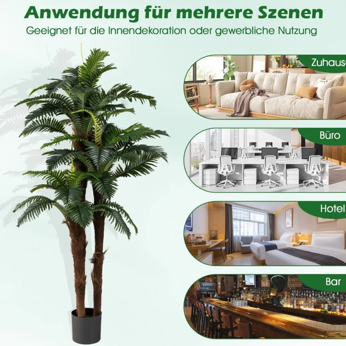 2er Set Künstliche Palmen mit Verstellbaren Blättern & 3 Echtstämme & Moos Zimmerpflanze