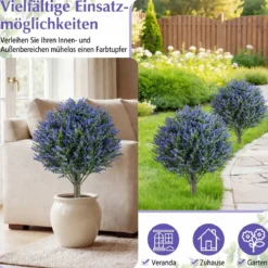 2er Set Künstliche Pflanze Lavendel mit Erdspieß & Immergrünen Blättern & Stämmen Dekopflanze