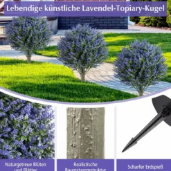 2er Set Künstliche Pflanze Lavendel mit Erdspieß & Immergrünen Blättern & Stämmen Dekopflanze