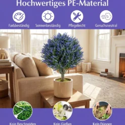 2er Set Künstliche Pflanze Lavendel mit Erdspieß & Immergrünen Blättern & Stämmen Dekopflanze