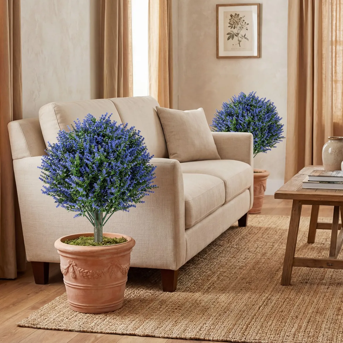 2er Set Künstliche Pflanze Lavendel mit Erdspieß & Immergrünen Blättern & Stämmen Dekopflanze