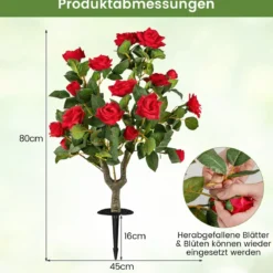2er Set Künstliche Pflanze Rosen mit Erdspieß & Immergrünen Blättern & Stämmen Seidenblumen