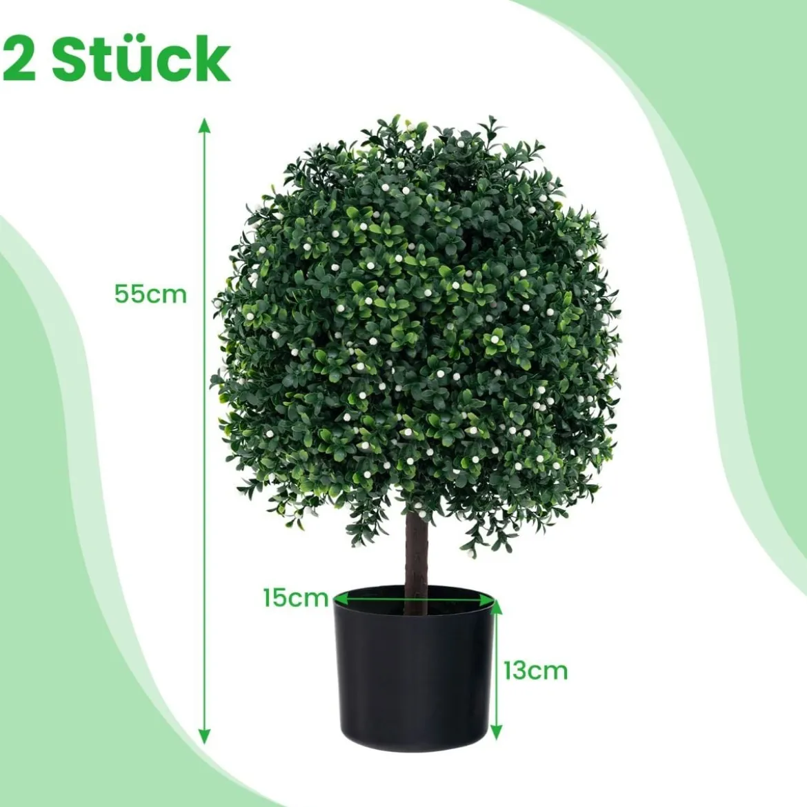 2er Set Künstlicher Formschnittbaum in Kugelform mit UV-geschützten Blättern & Früchten