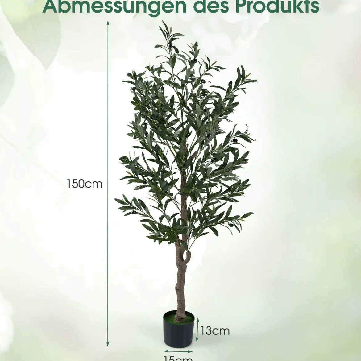2er Set Künstlicher Olivenbaum mit Realistisch Früchten & Moos Moderne Künstliche Topfbäume
