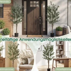 2er Set Künstlicher Olivenbaum mit Realistisch Früchten & Moos Moderne Künstliche Topfbäume