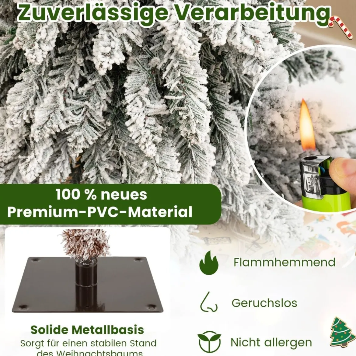 3er Set Künstlicher Weihnachtsbaum mit Beleuchtung & Schnee Christbaum 90 / 120 / 150 cm
