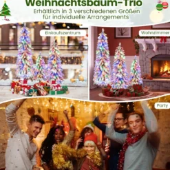 3er Set Künstlicher Weihnachtsbaum mit Beleuchtung & Schnee Christbaum 90 / 120 / 150 cm