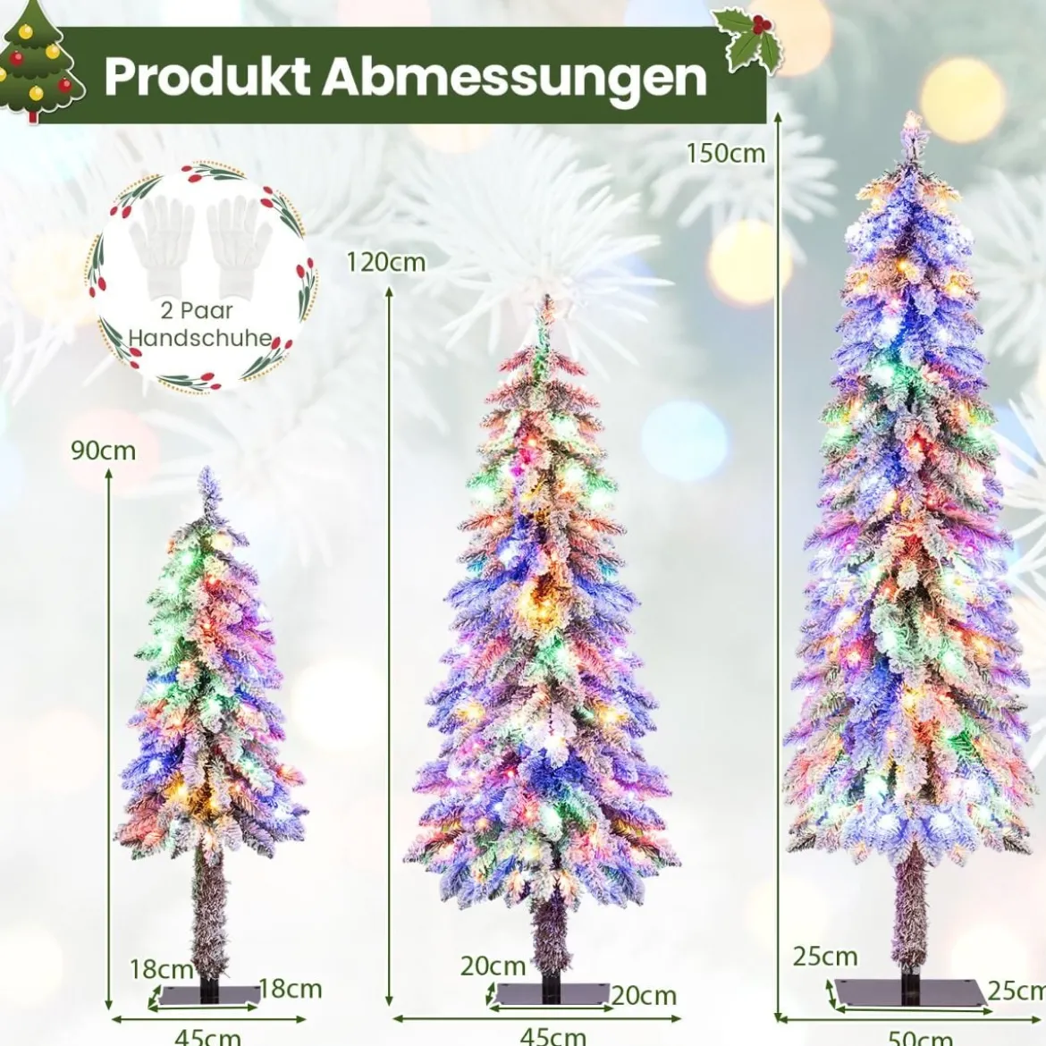 3er Set Künstlicher Weihnachtsbaum mit Beleuchtung & Schnee Christbaum 90 / 120 / 150 cm