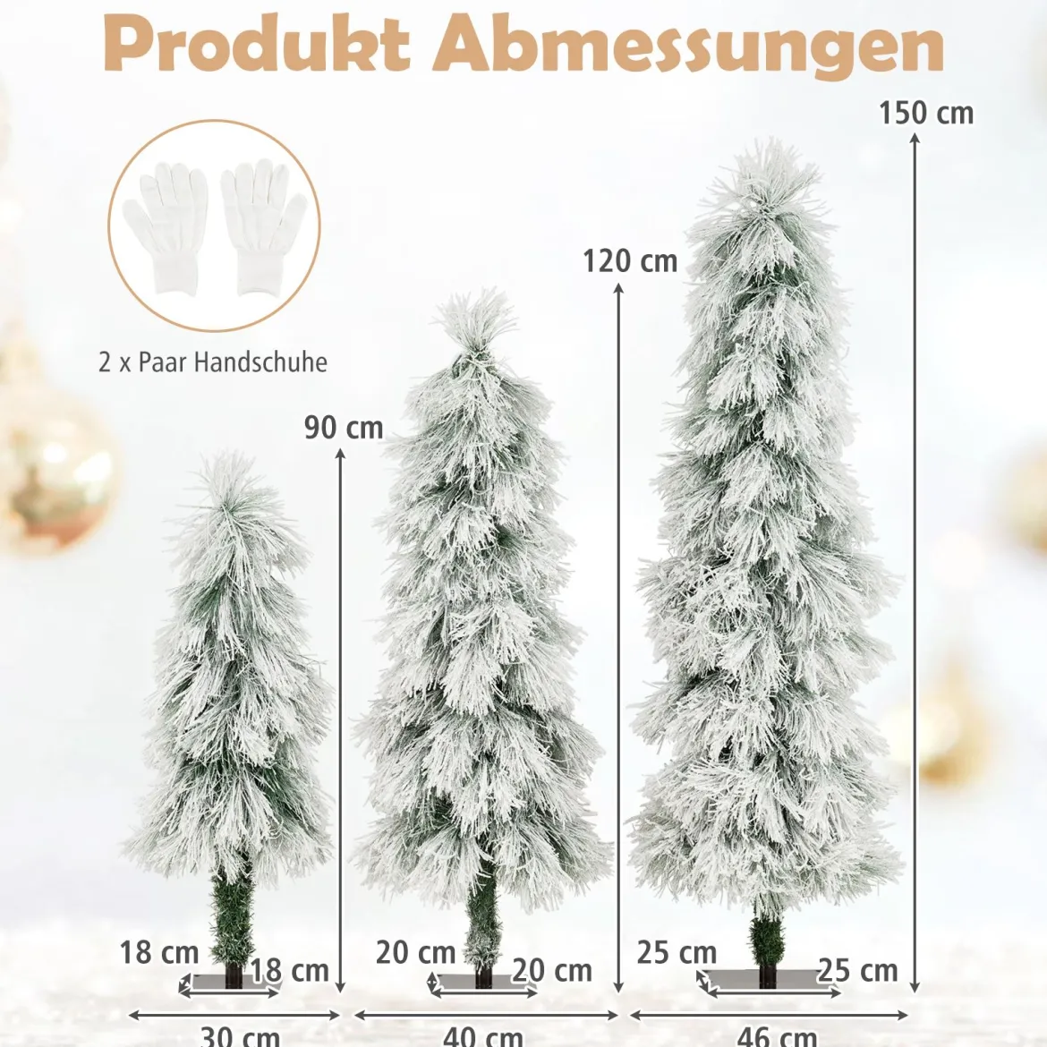 3er Set Künstliche Weihnachtsbäume 90 cm 120 cm 150 cm mit Beleuchtung schneebestäubte Zweigspitzen Grün